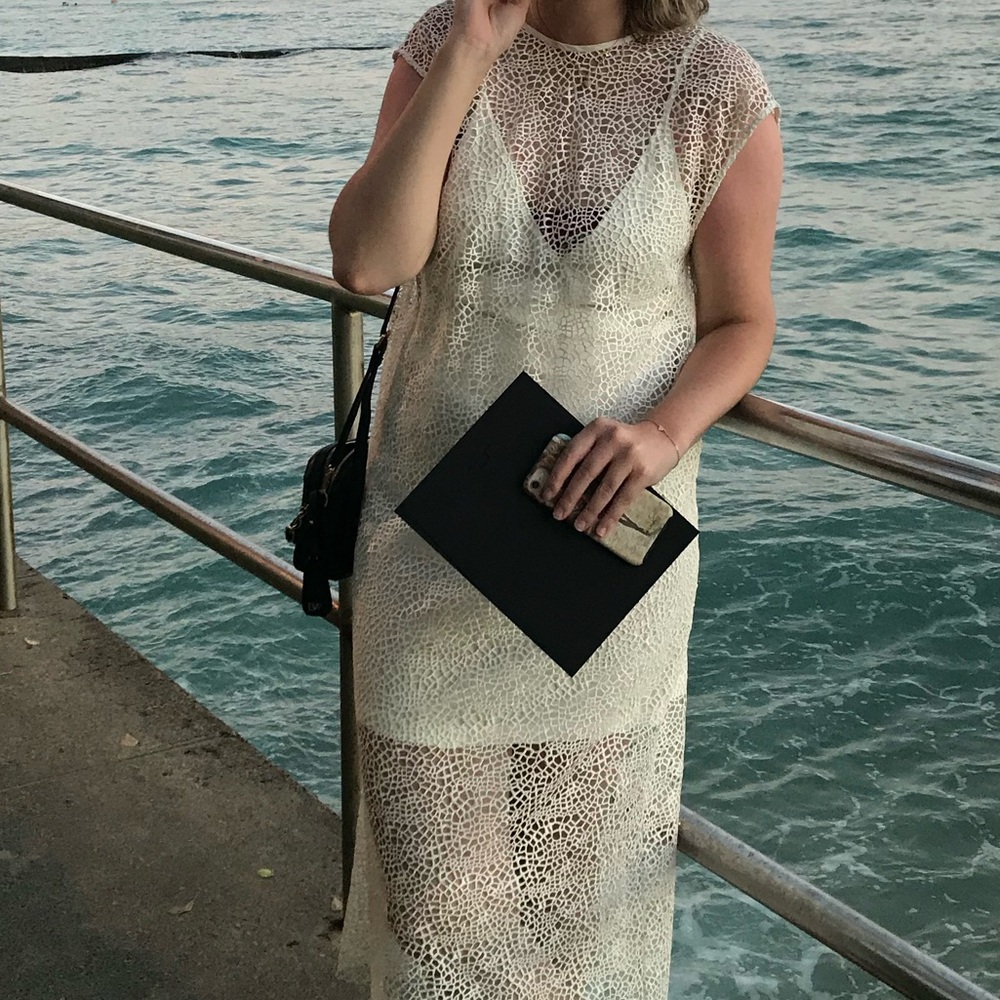 Ginger & Smart White Sleeveless Coated lace dress